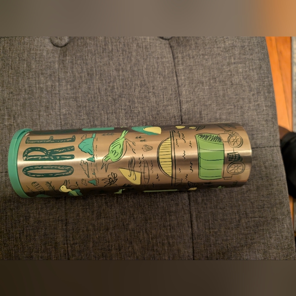 Oregon Starbucks Adventure-Themed Stainless Steel Tumbler - Green and Gray